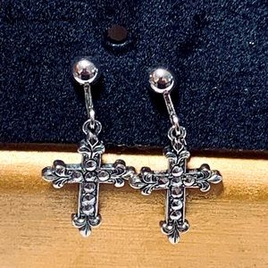 Clip-on Silver Cross Earrings
